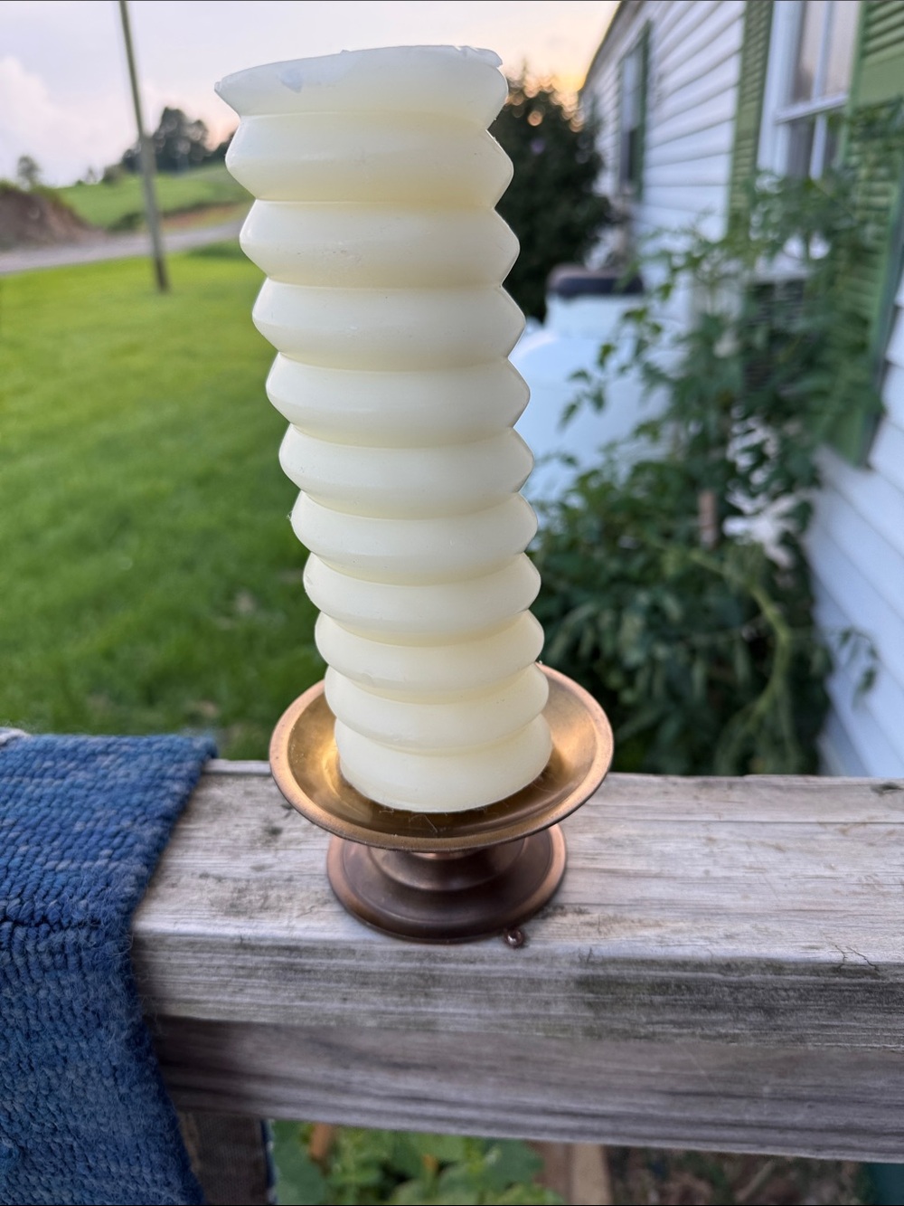 Home Accents Ivory Spiral Pillar Candle with Brass Holder